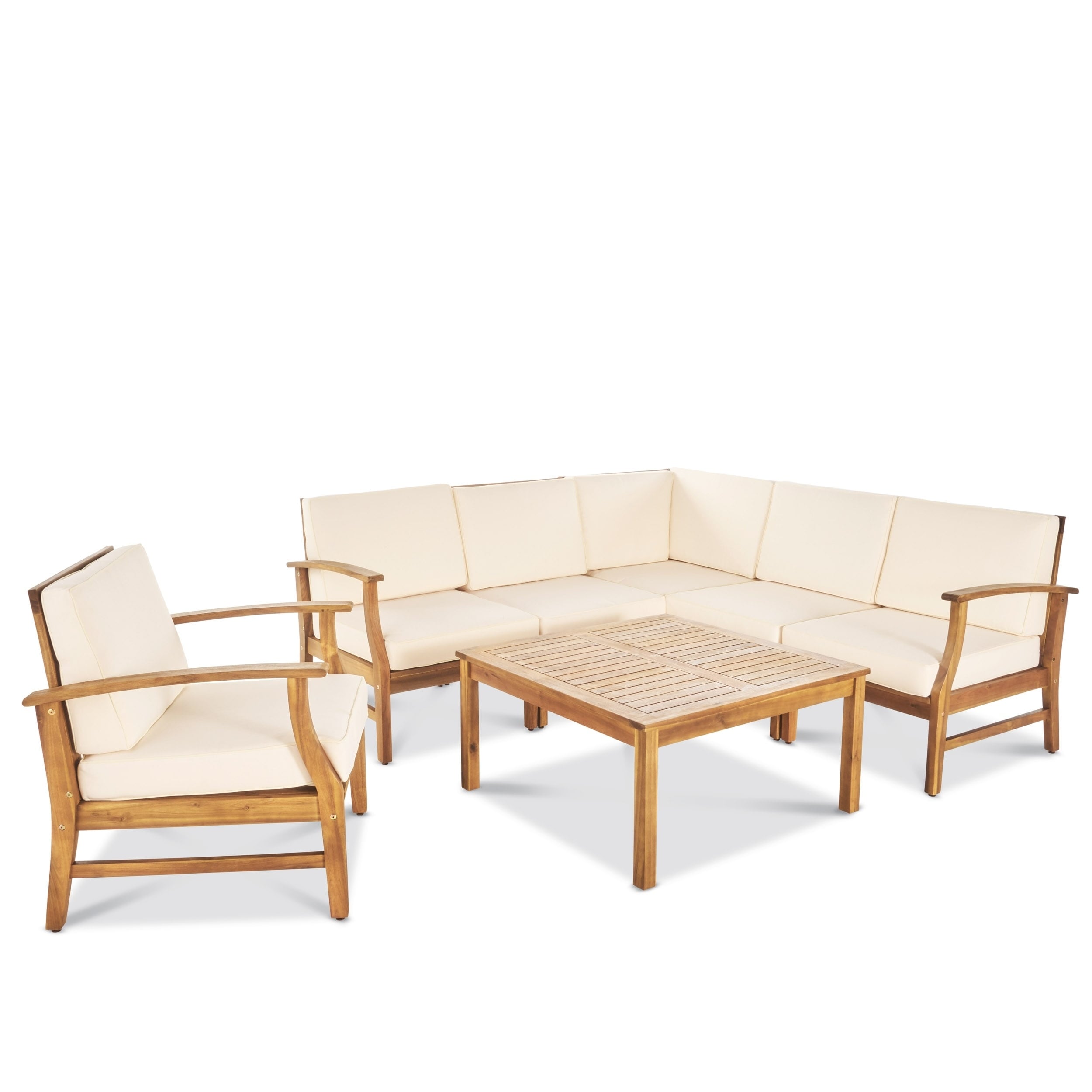 Ensemble de canapés d'extérieur Perla en bois d'acacia 7 pièces avec coussin par Christopher Knight Home