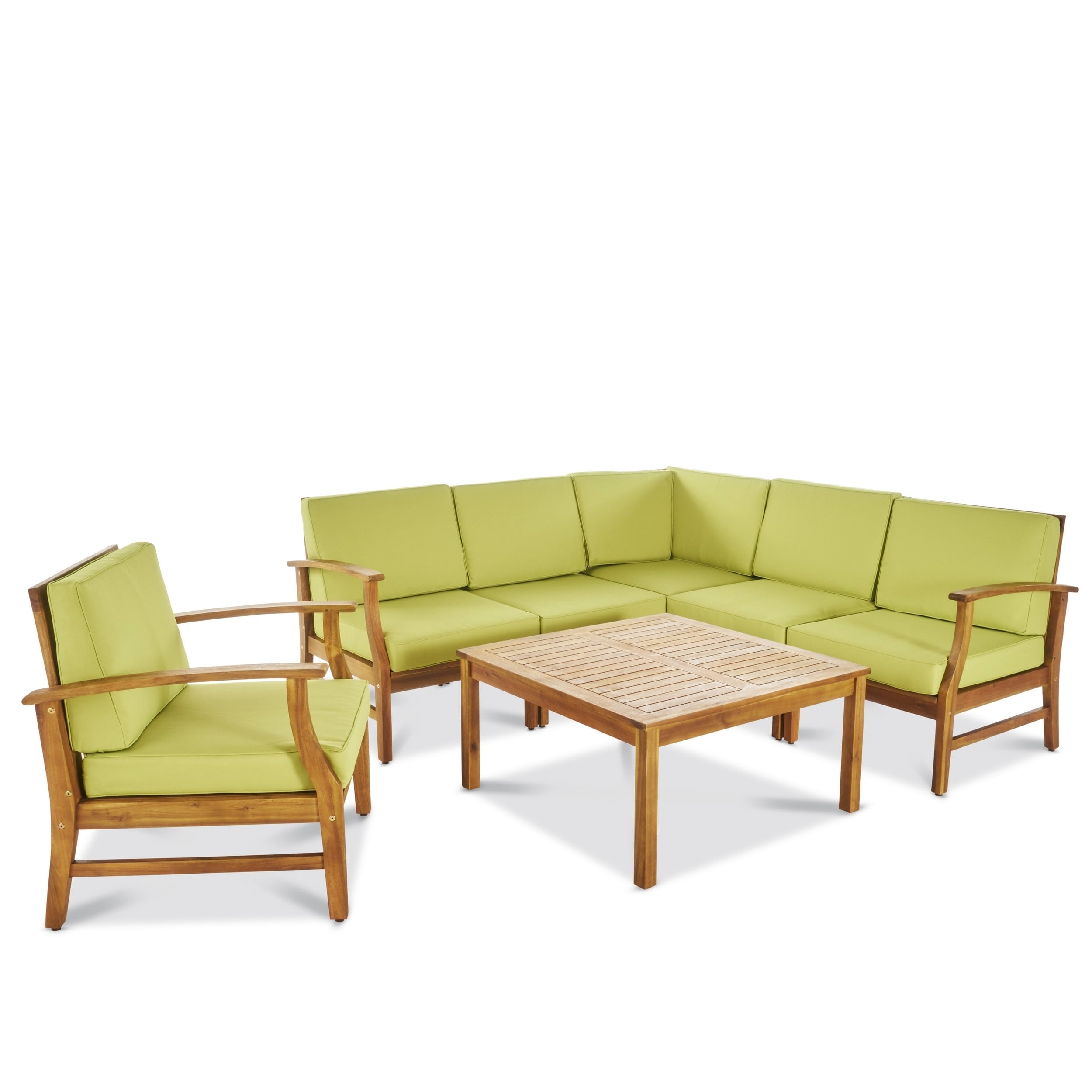Ensemble de canapés d'extérieur Perla en bois d'acacia 7 pièces avec coussin par Christopher Knight Home