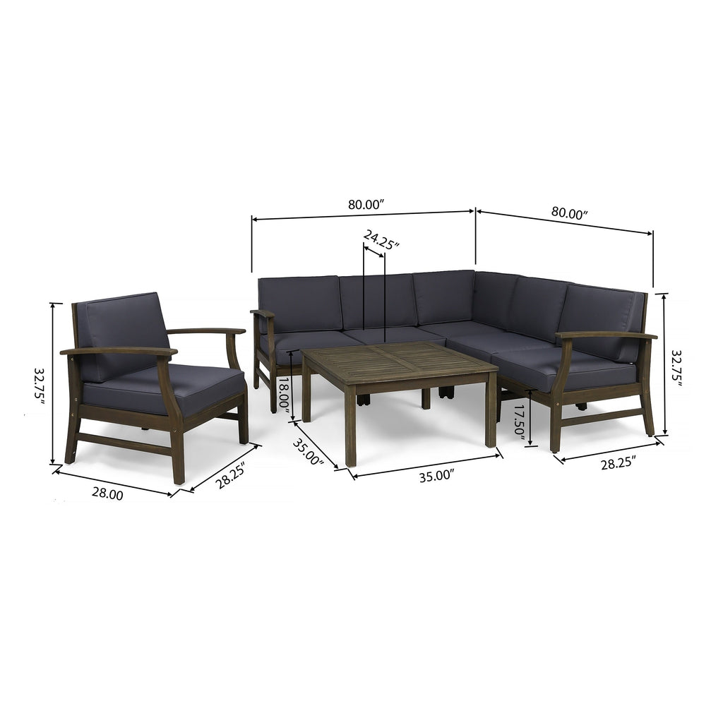 Ensemble de canapés d'extérieur Perla en bois d'acacia 7 pièces avec coussin par Christopher Knight Home