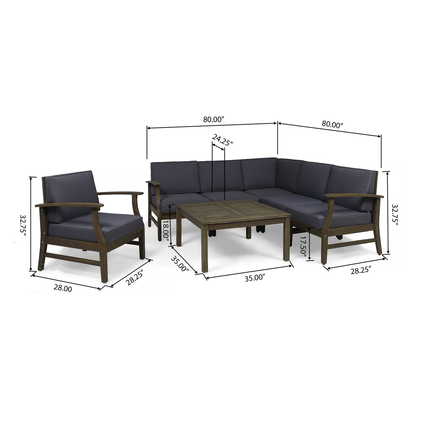 Ensemble de canapés d'extérieur Perla en bois d'acacia 7 pièces avec coussin par Christopher Knight Home