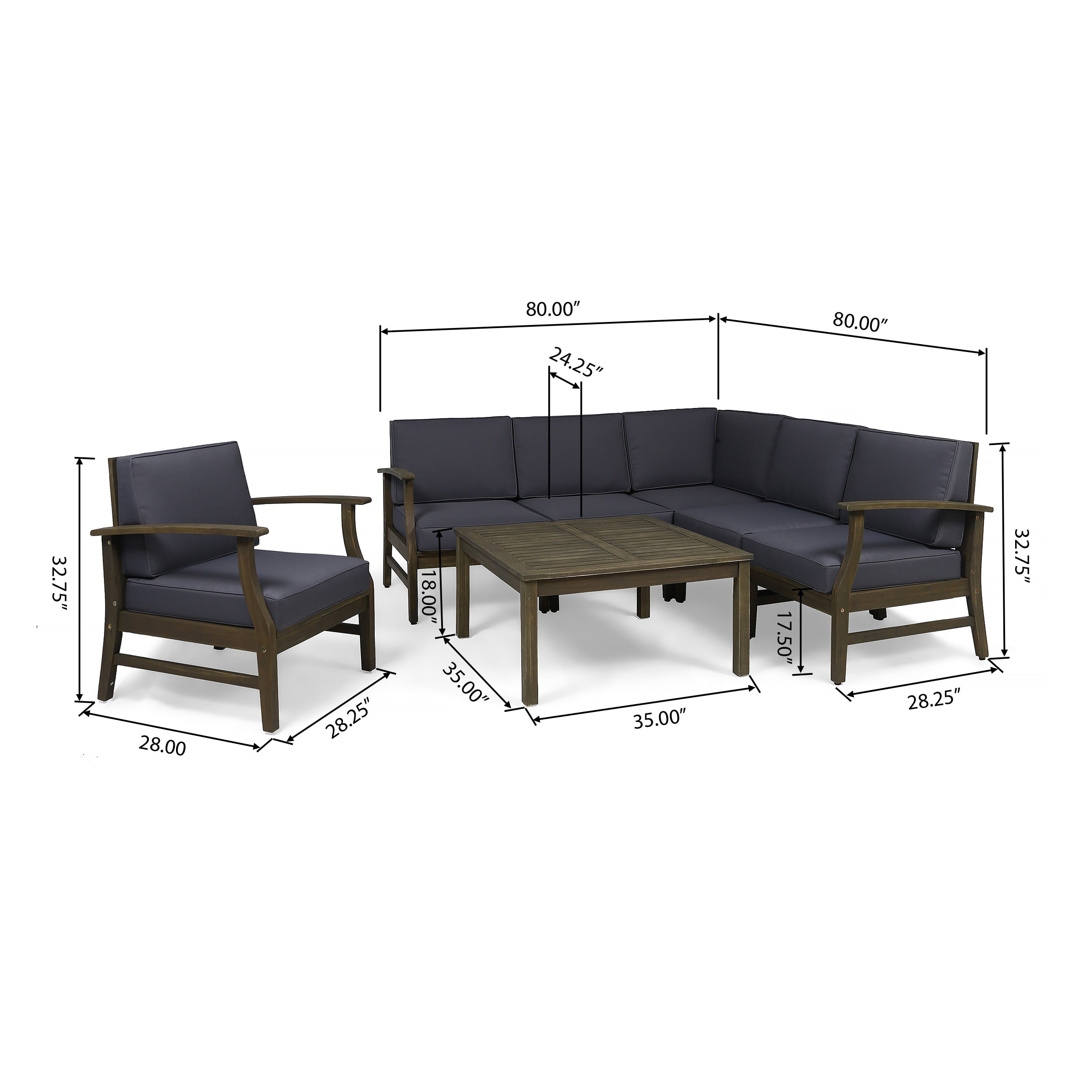 Ensemble de canapés d'extérieur Perla en bois d'acacia 7 pièces avec coussin par Christopher Knight Home