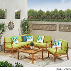 Ensemble de canapés d'extérieur Perla en bois d'acacia 7 pièces avec coussin par Christopher Knight Home