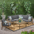 Ensemble de canapés d'extérieur Perla en bois d'acacia 7 pièces avec coussin par Christopher Knight Home