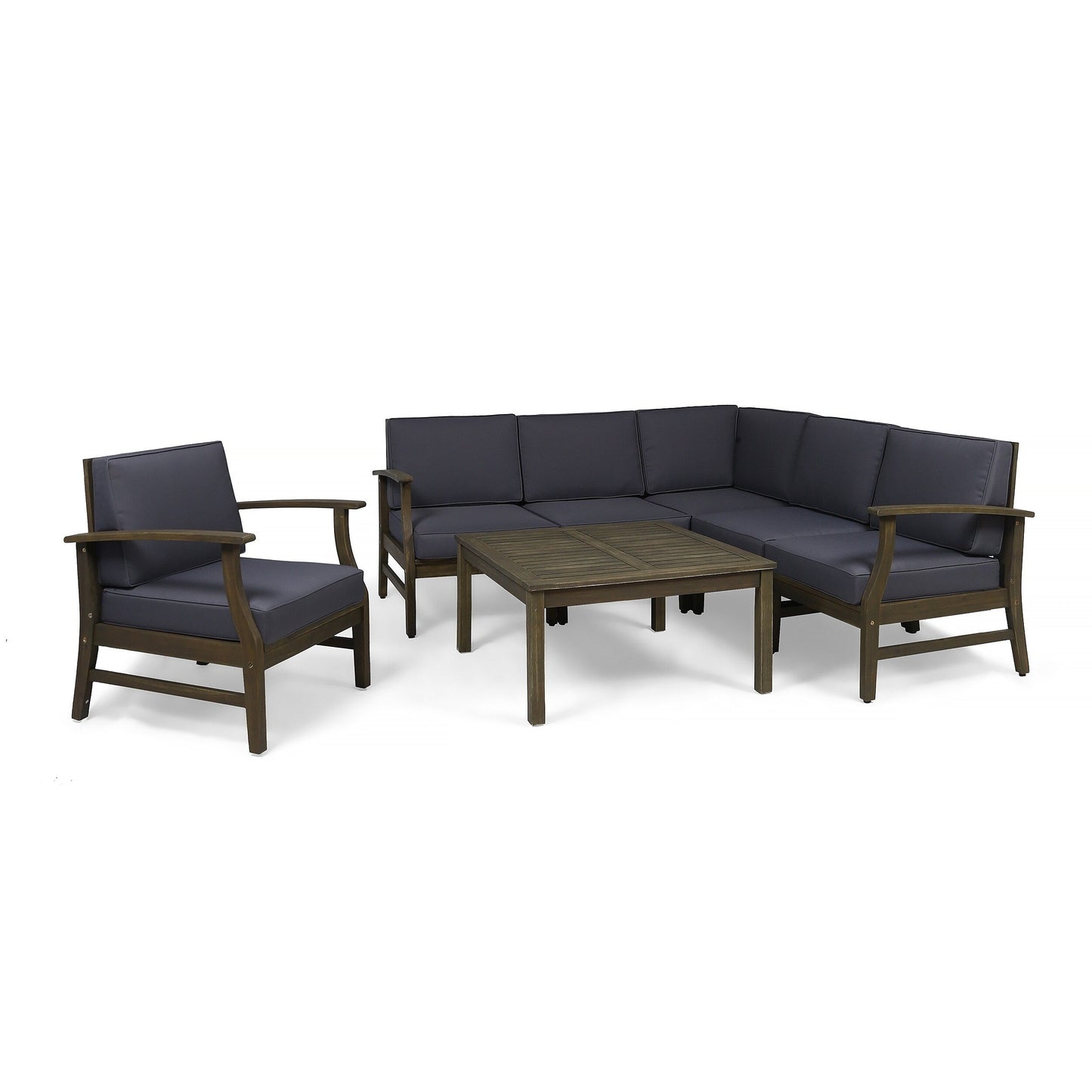 Ensemble de canapés d'extérieur Perla en bois d'acacia 7 pièces avec coussin par Christopher Knight Home