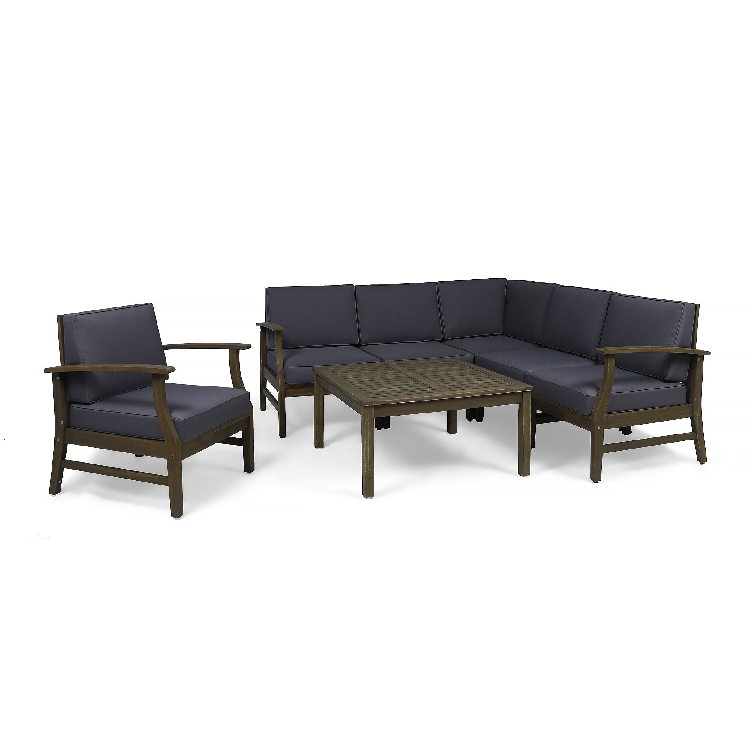 Ensemble de canapés d'extérieur Perla en bois d'acacia 7 pièces avec coussin par Christopher Knight Home