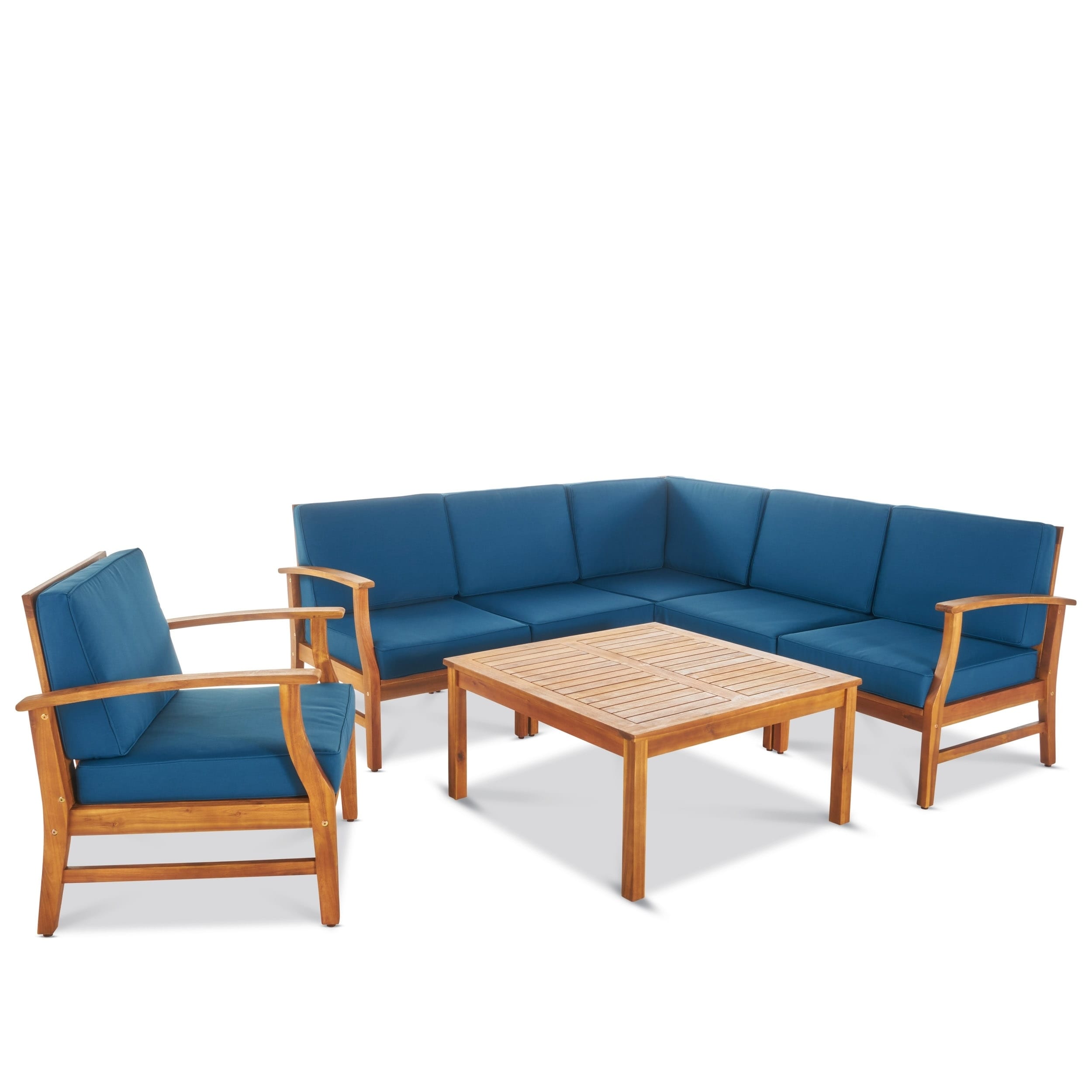 Ensemble de canapés d'extérieur Perla en bois d'acacia 7 pièces avec coussin par Christopher Knight Home