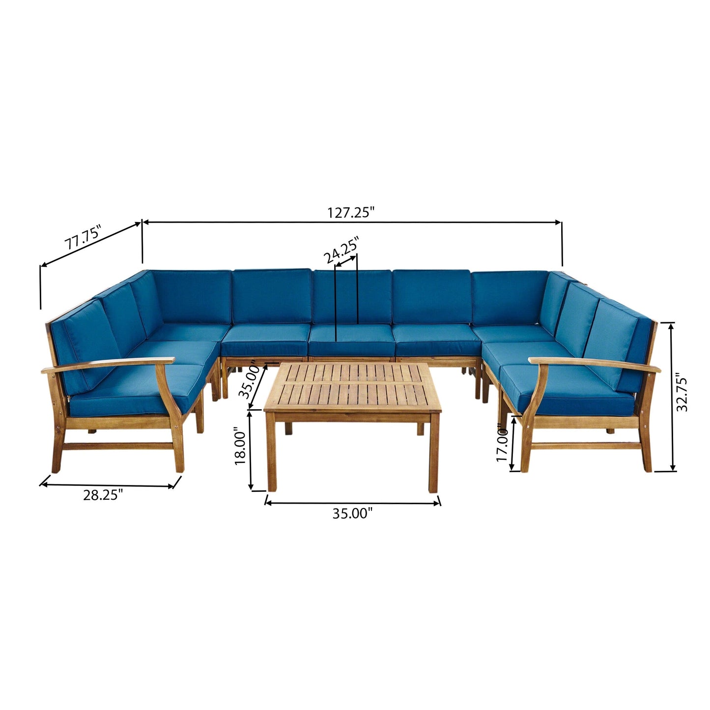 Ensemble de canapés sectionnels Perla 9 places en bois d'acacia par Christopher Knight Home