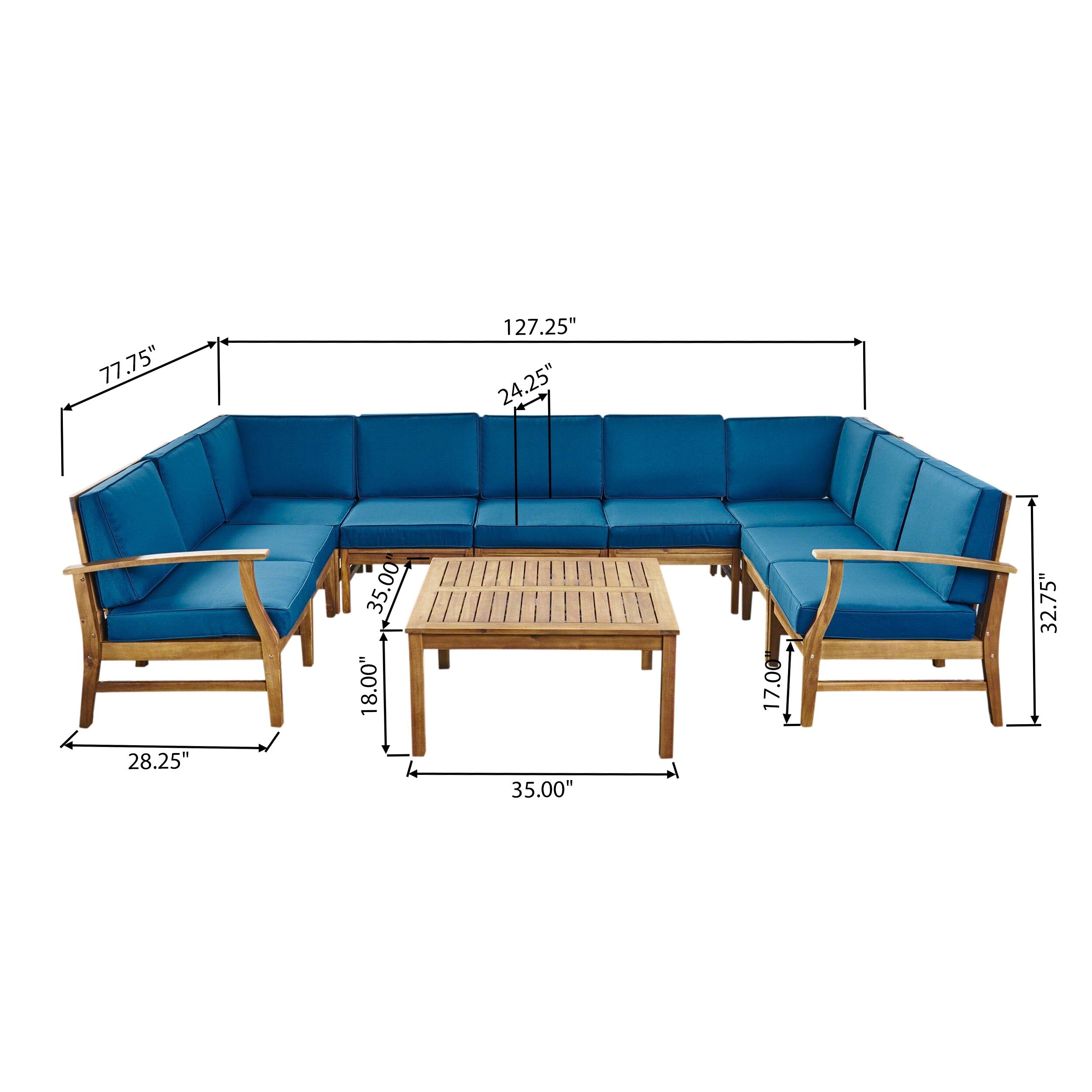Ensemble de canapés sectionnels Perla 9 places en bois d'acacia par Christopher Knight Home