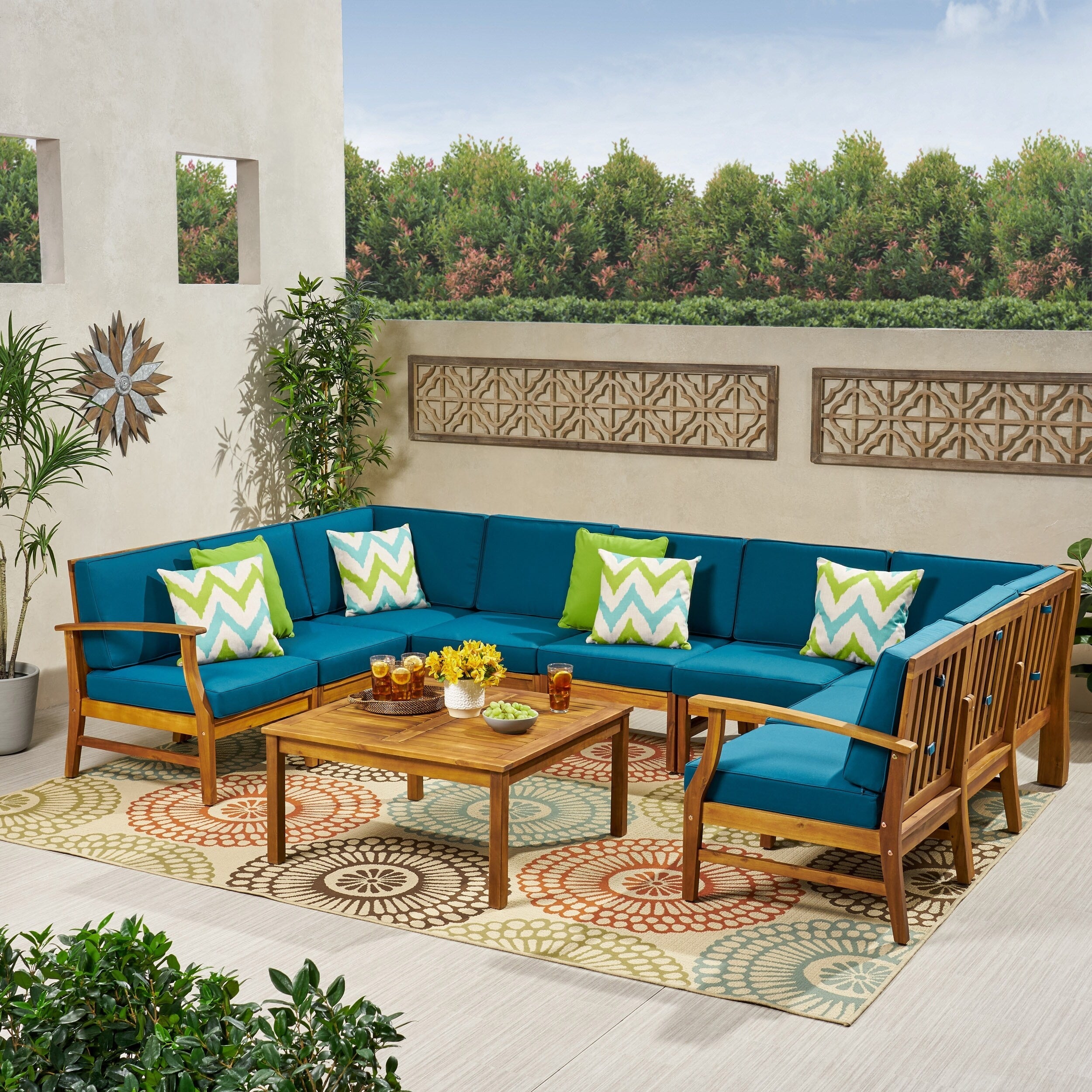 Ensemble de canapés sectionnels Perla 9 places en bois d'acacia par Christopher Knight Home