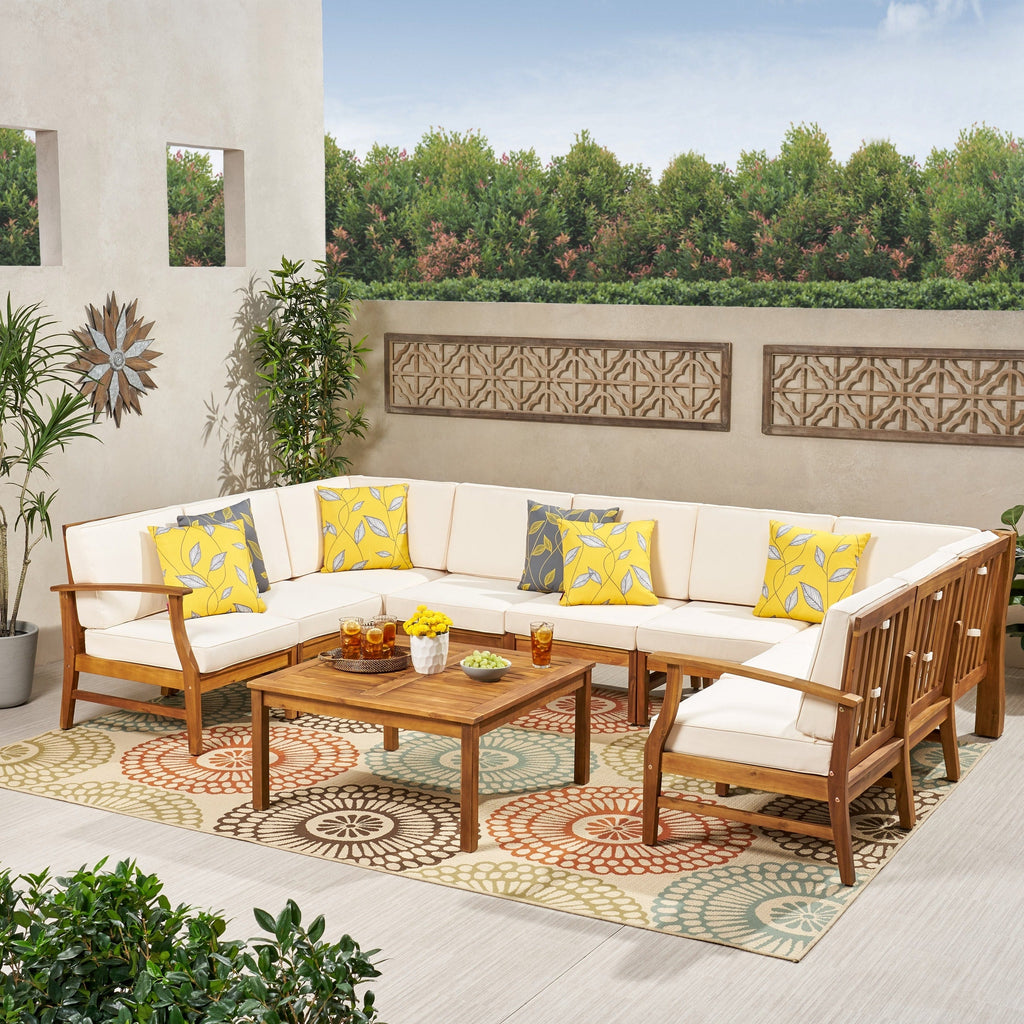 Ensemble de canapés sectionnels Perla 9 places en bois d'acacia par Christopher Knight Home