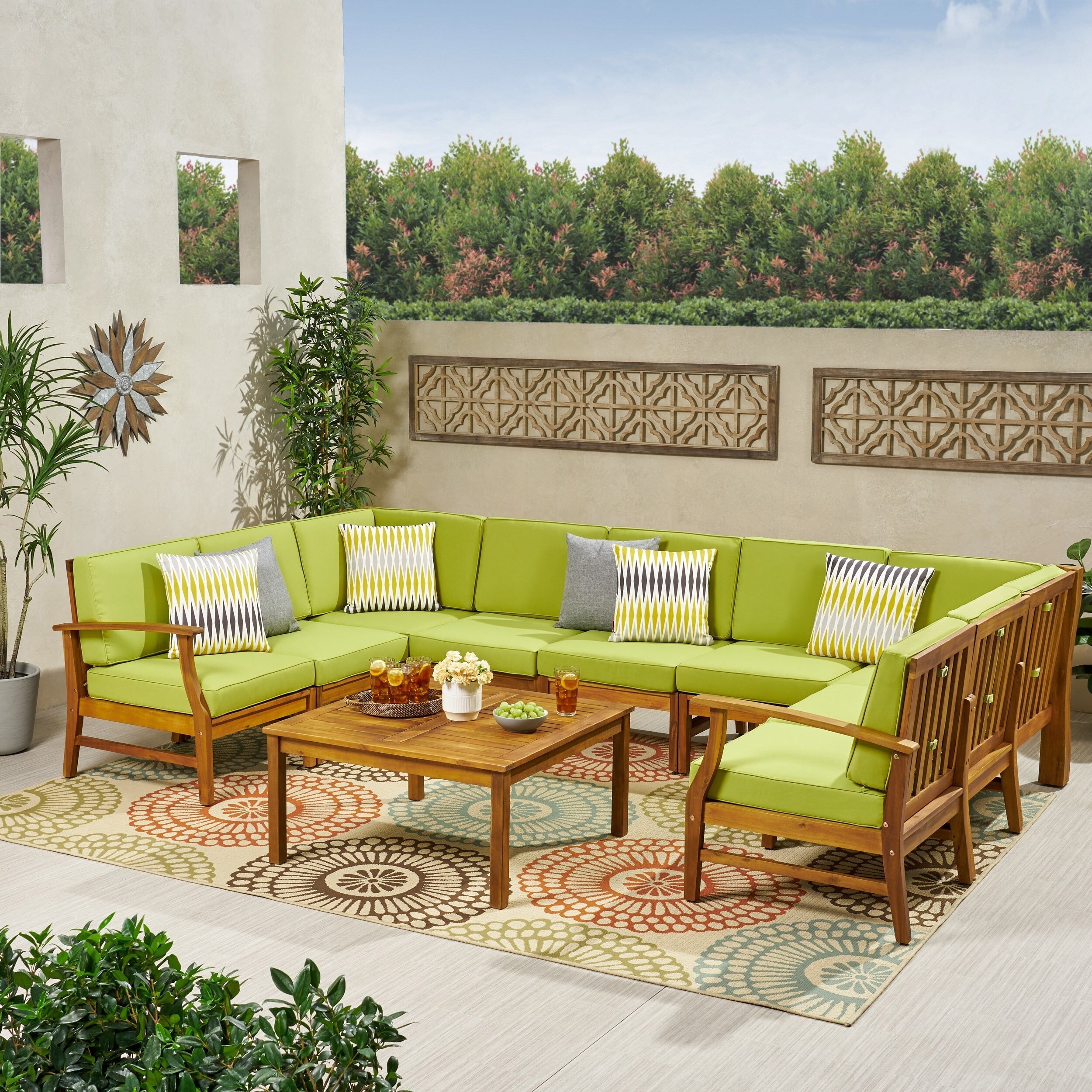 Ensemble de canapés sectionnels Perla 9 places en bois d'acacia par Christopher Knight Home