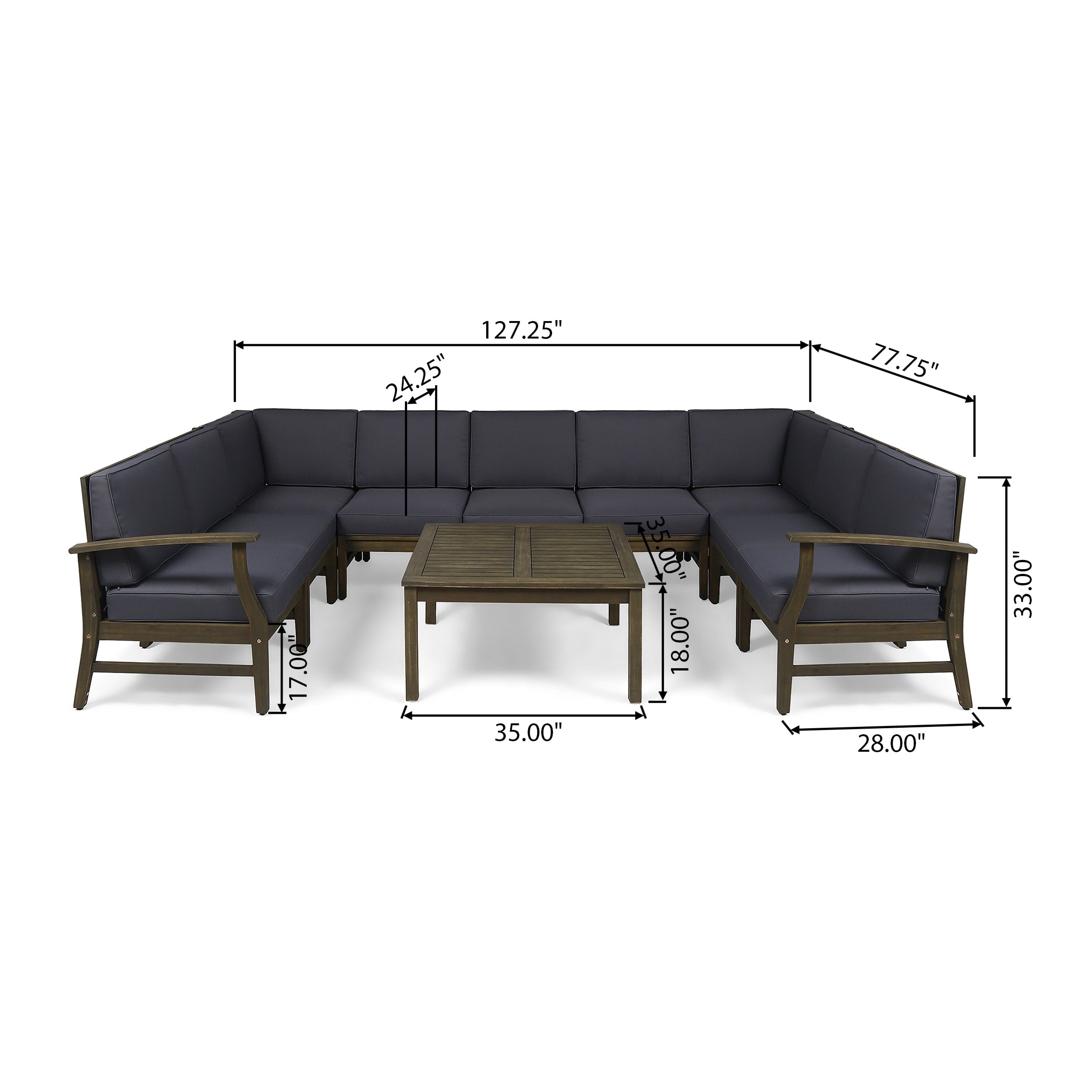 Ensemble de canapés sectionnels Perla 9 places en bois d'acacia par Christopher Knight Home