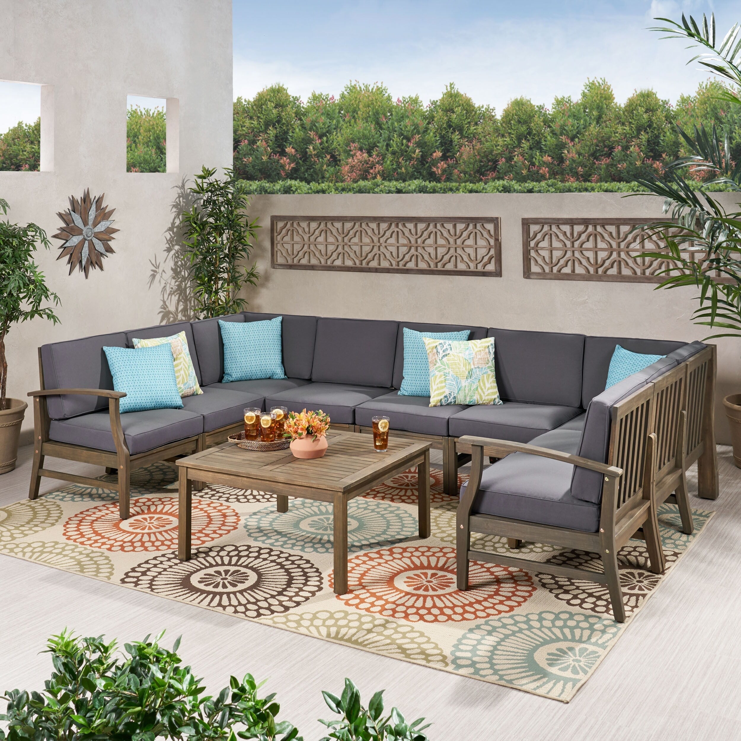 Ensemble de canapés sectionnels Perla 9 places en bois d'acacia par Christopher Knight Home
