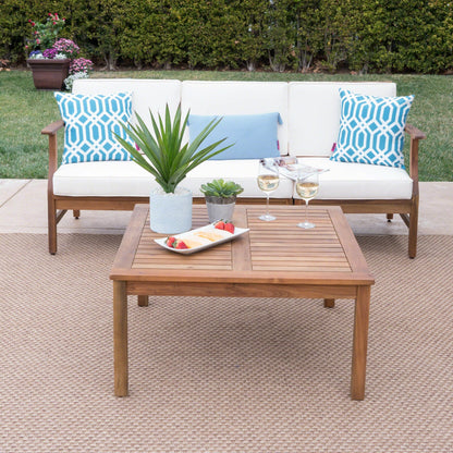 Ensemble canapé et table d'extérieur Perla en acacia, 4 pièces, rembourré, par Christopher Knight Home