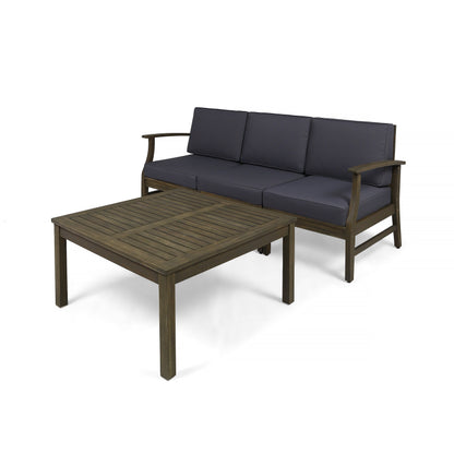 Ensemble canapé et table d'extérieur Perla en acacia, 4 pièces, rembourré, par Christopher Knight Home
