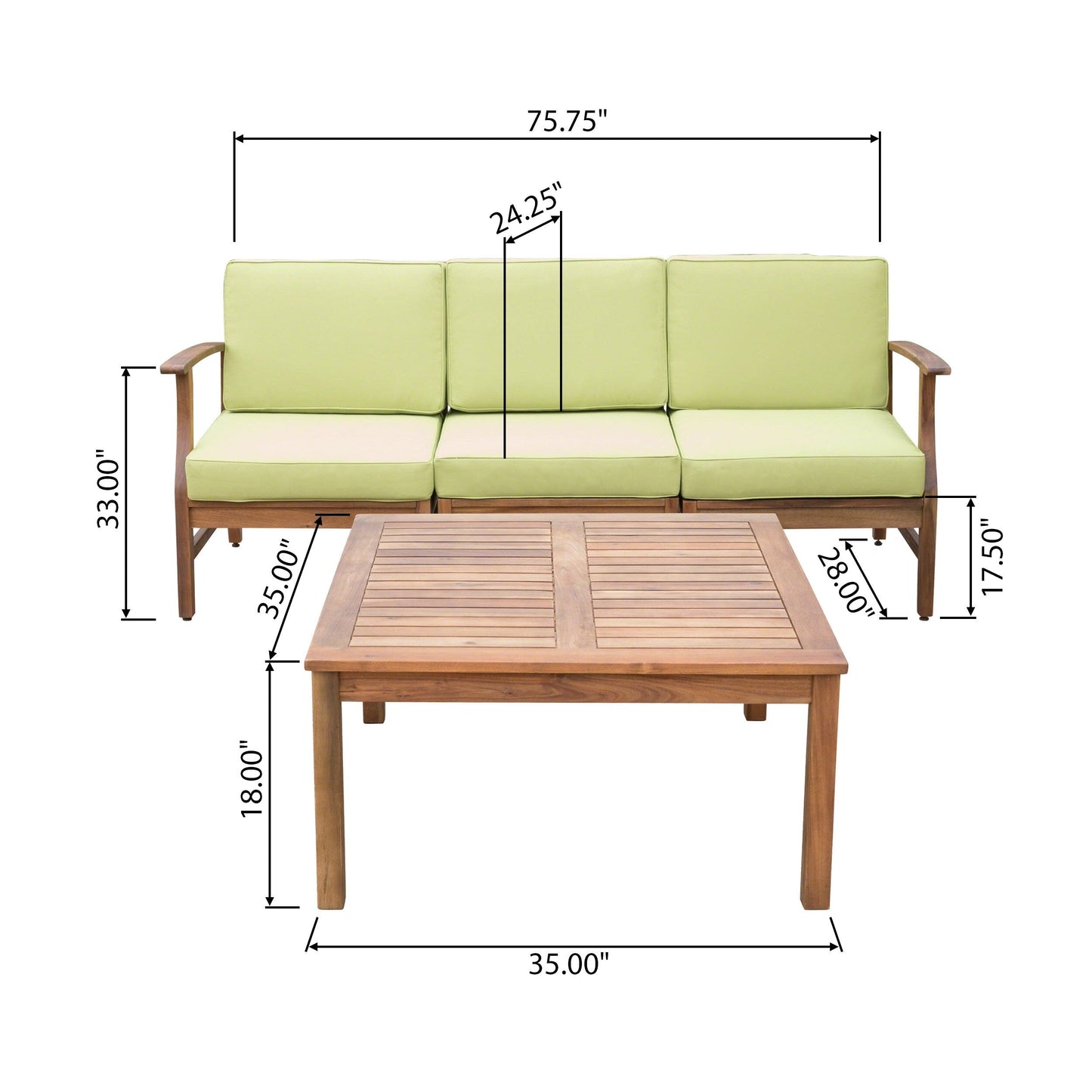 Ensemble canapé et table d'extérieur Perla en acacia, 4 pièces, rembourré, par Christopher Knight Home