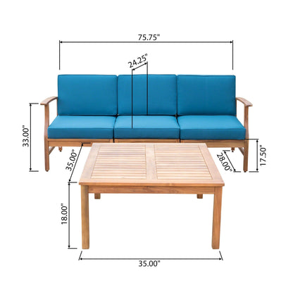 Ensemble canapé et table d'extérieur Perla en acacia, 4 pièces, rembourré, par Christopher Knight Home