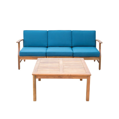 Ensemble canapé et table d'extérieur Perla en acacia, 4 pièces, rembourré, par Christopher Knight Home