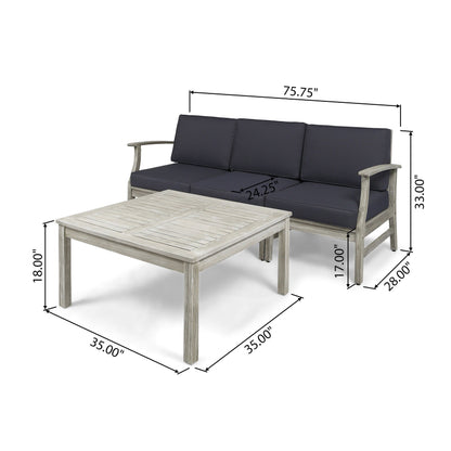Ensemble canapé et table d'extérieur Perla en acacia, 4 pièces, rembourré, par Christopher Knight Home