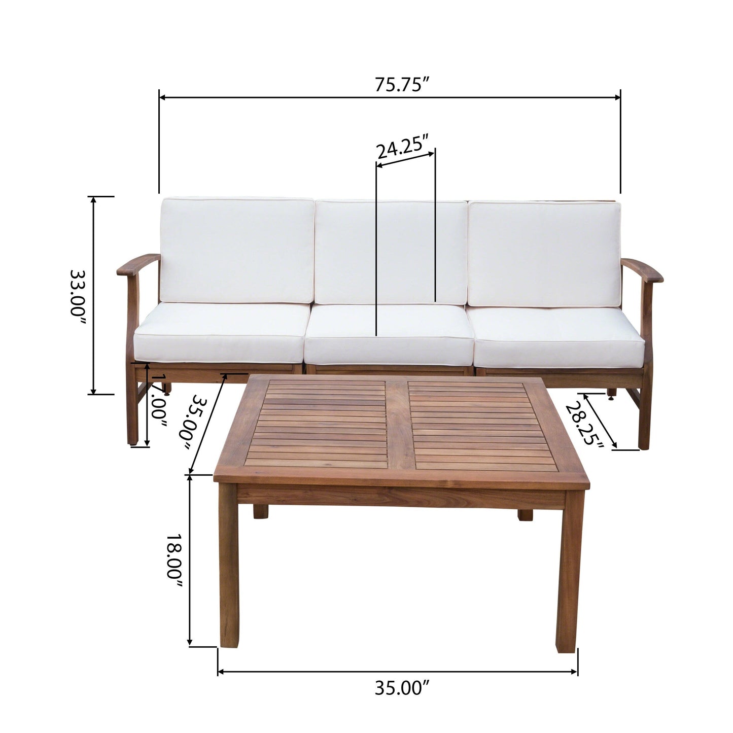 Ensemble canapé et table d'extérieur Perla en acacia, 4 pièces, rembourré, par Christopher Knight Home