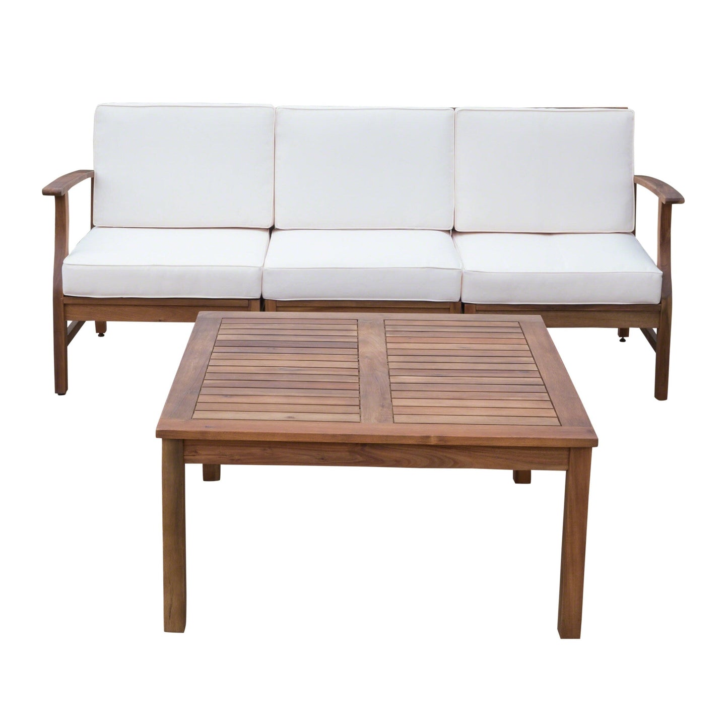 Ensemble canapé et table d'extérieur Perla en acacia, 4 pièces, rembourré, par Christopher Knight Home