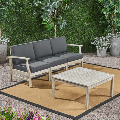 Ensemble canapé et table d'extérieur Perla en acacia, 4 pièces, rembourré, par Christopher Knight Home