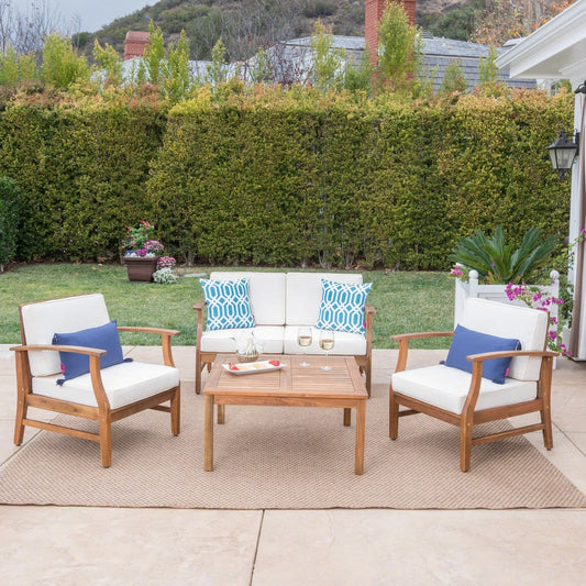 Ensemble de salon Perla Acacia 5 pièces avec coussins par Christopher Knight Home