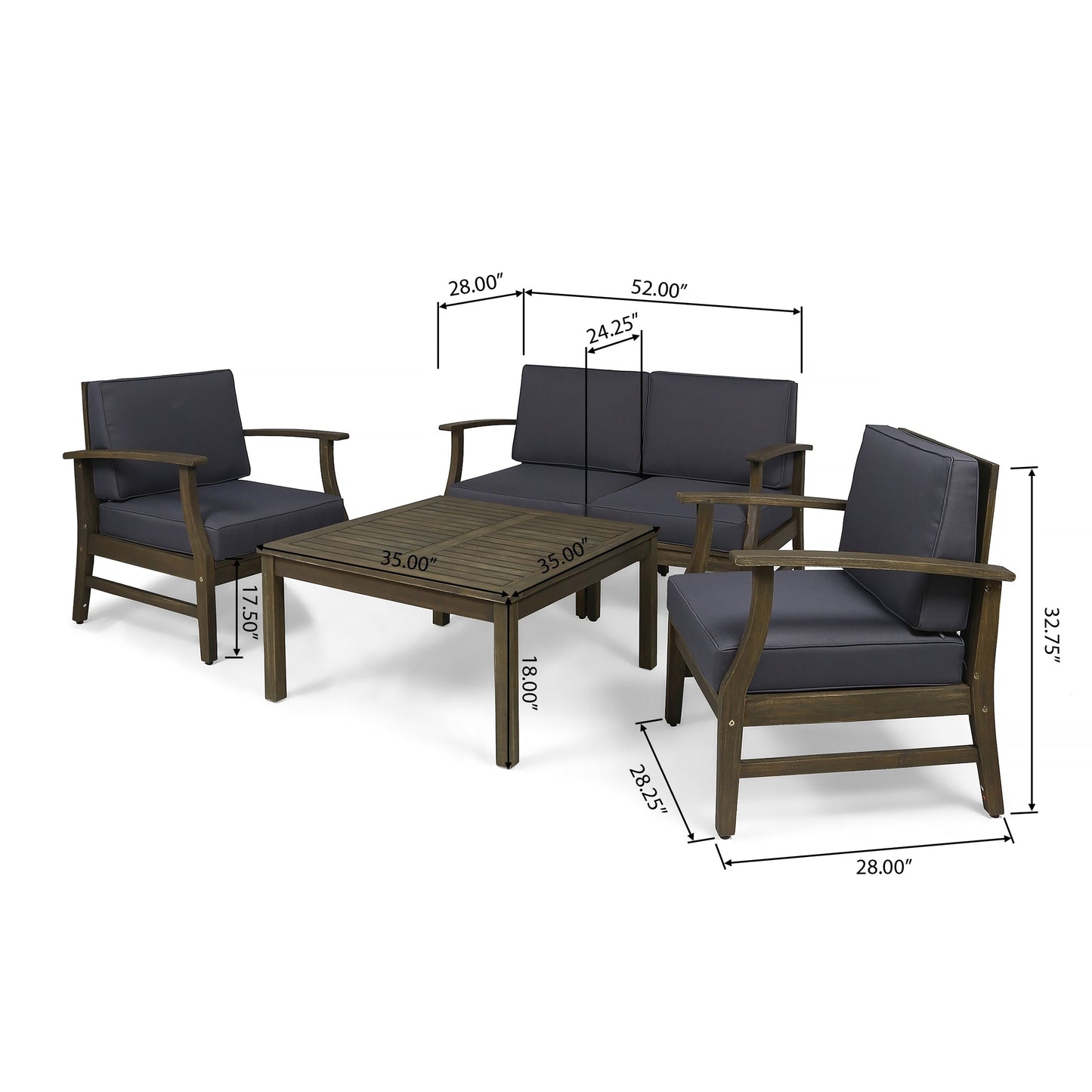 Ensemble de salon Perla Acacia 5 pièces avec coussins par Christopher Knight Home