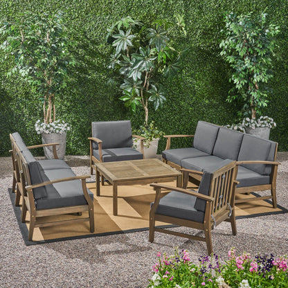 Ensemble de canapés d'extérieur Perla en bois d'acacia 9 pièces par Christopher Knight Home