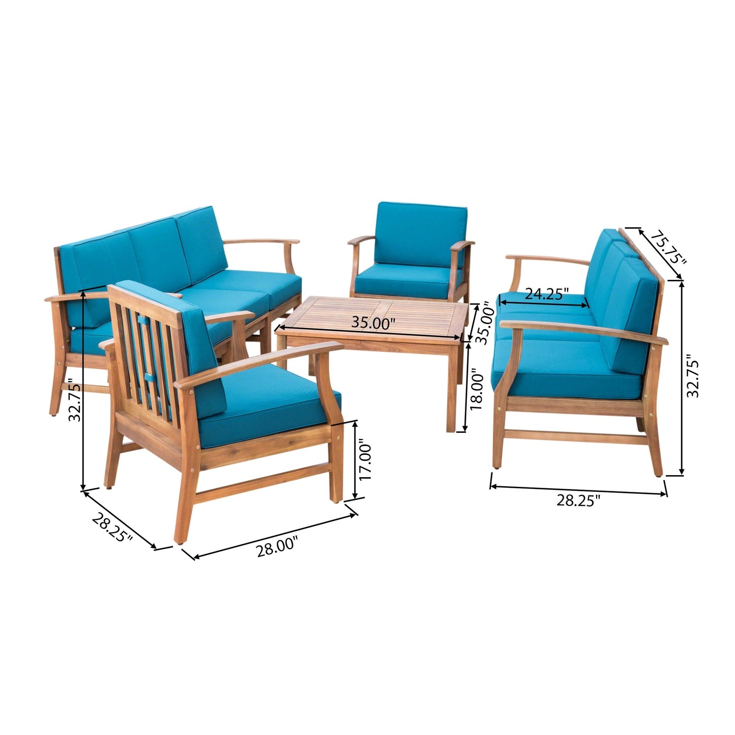 Ensemble de canapés d'extérieur Perla en bois d'acacia 9 pièces par Christopher Knight Home