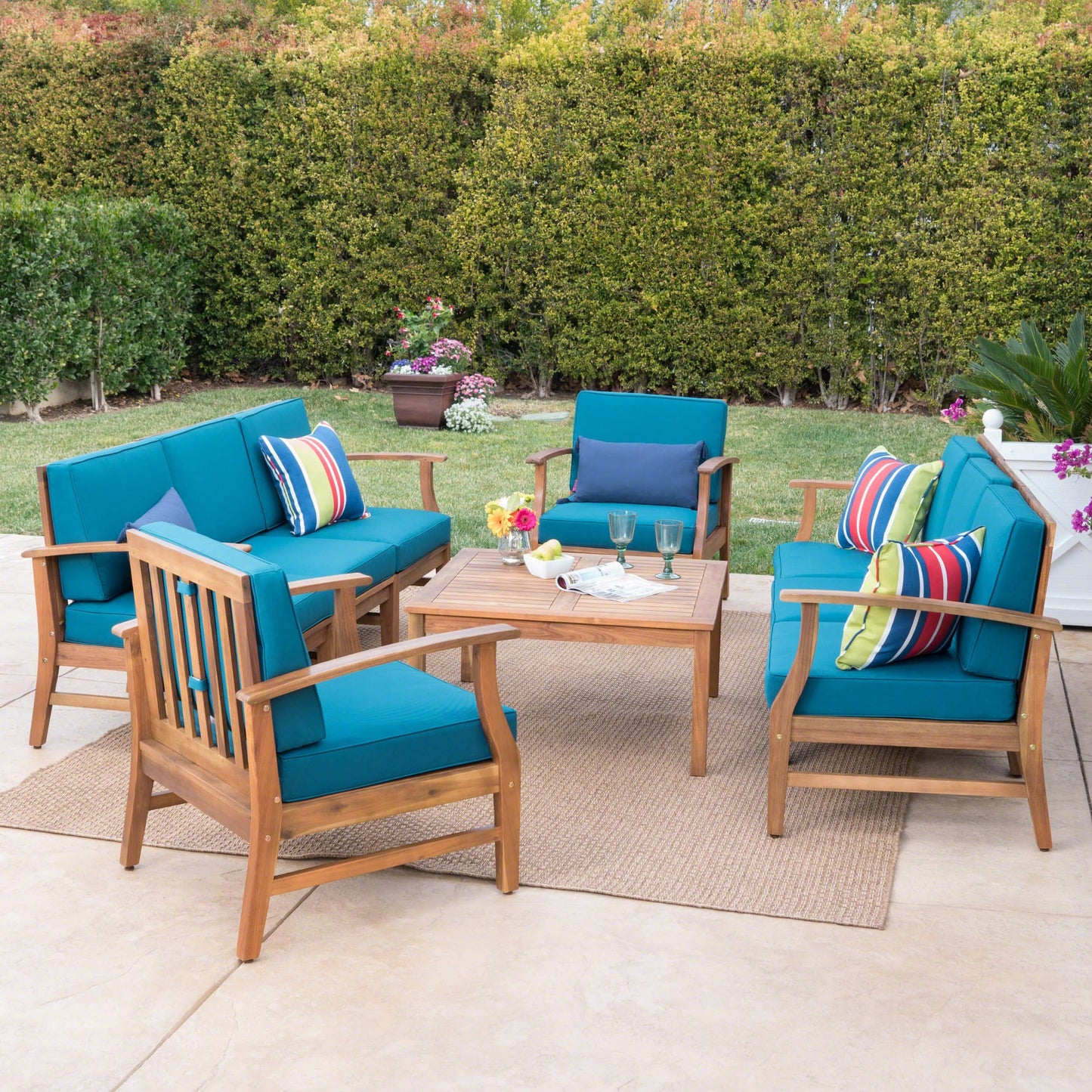 Ensemble de canapés d'extérieur Perla en bois d'acacia 9 pièces par Christopher Knight Home