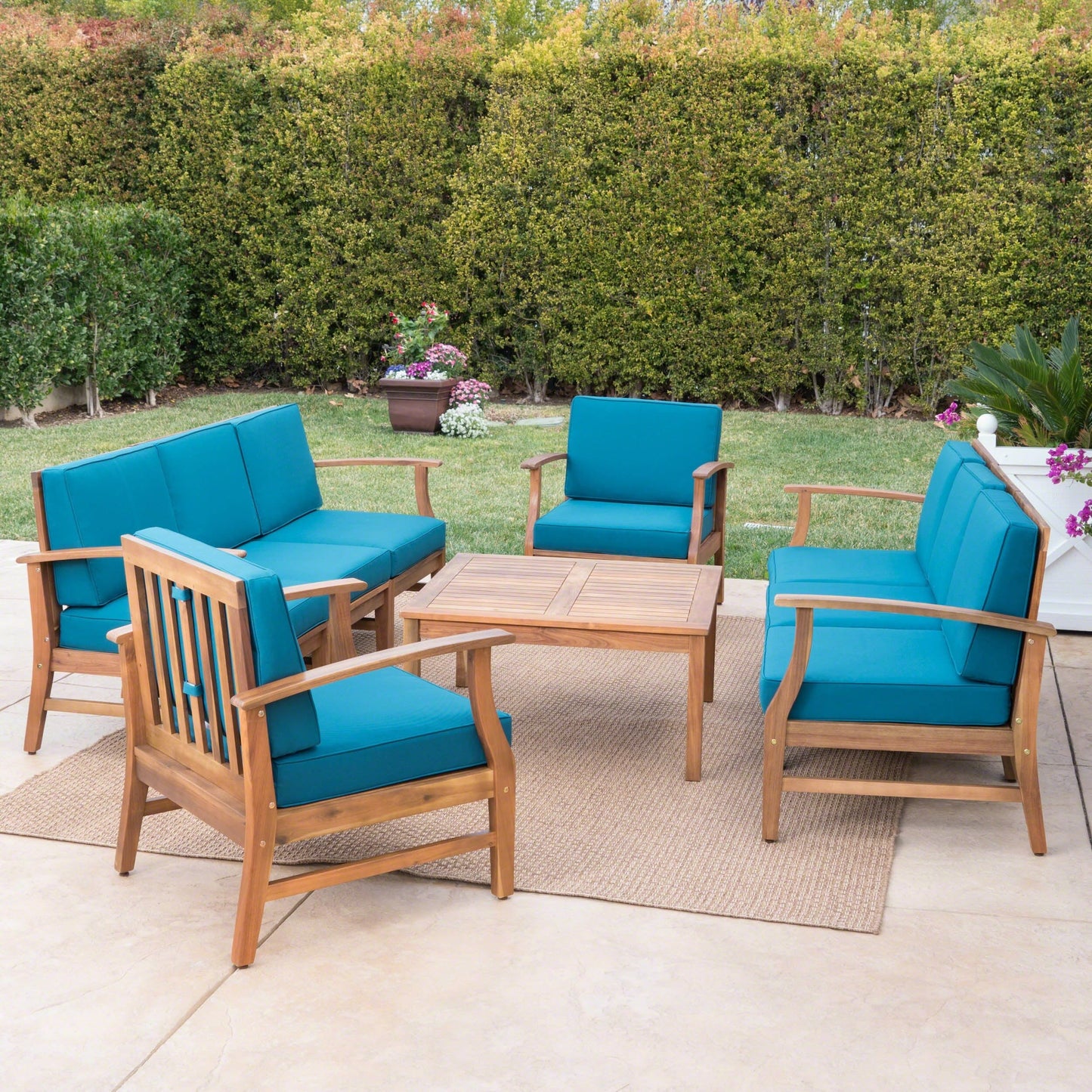 Ensemble de canapés d'extérieur Perla en bois d'acacia 9 pièces par Christopher Knight Home