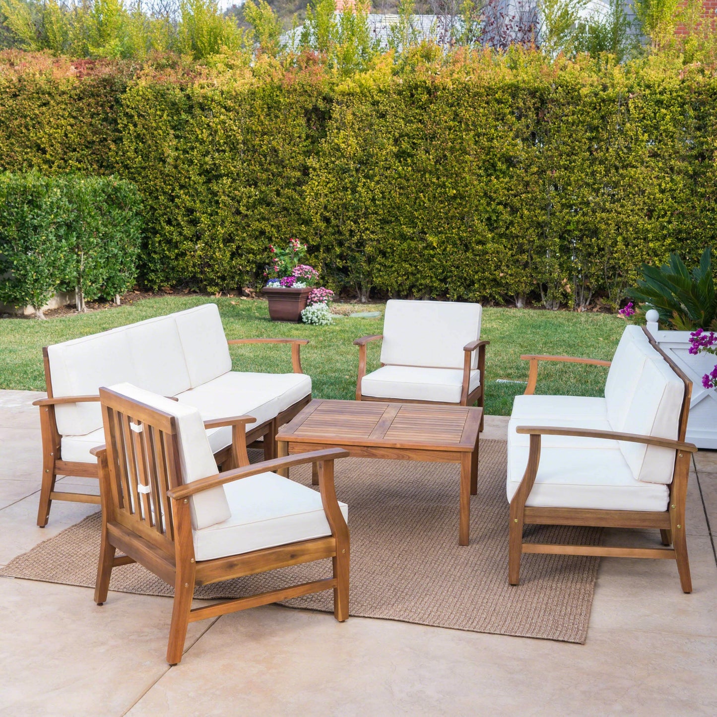 Ensemble de canapés d'extérieur Perla en bois d'acacia 9 pièces par Christopher Knight Home