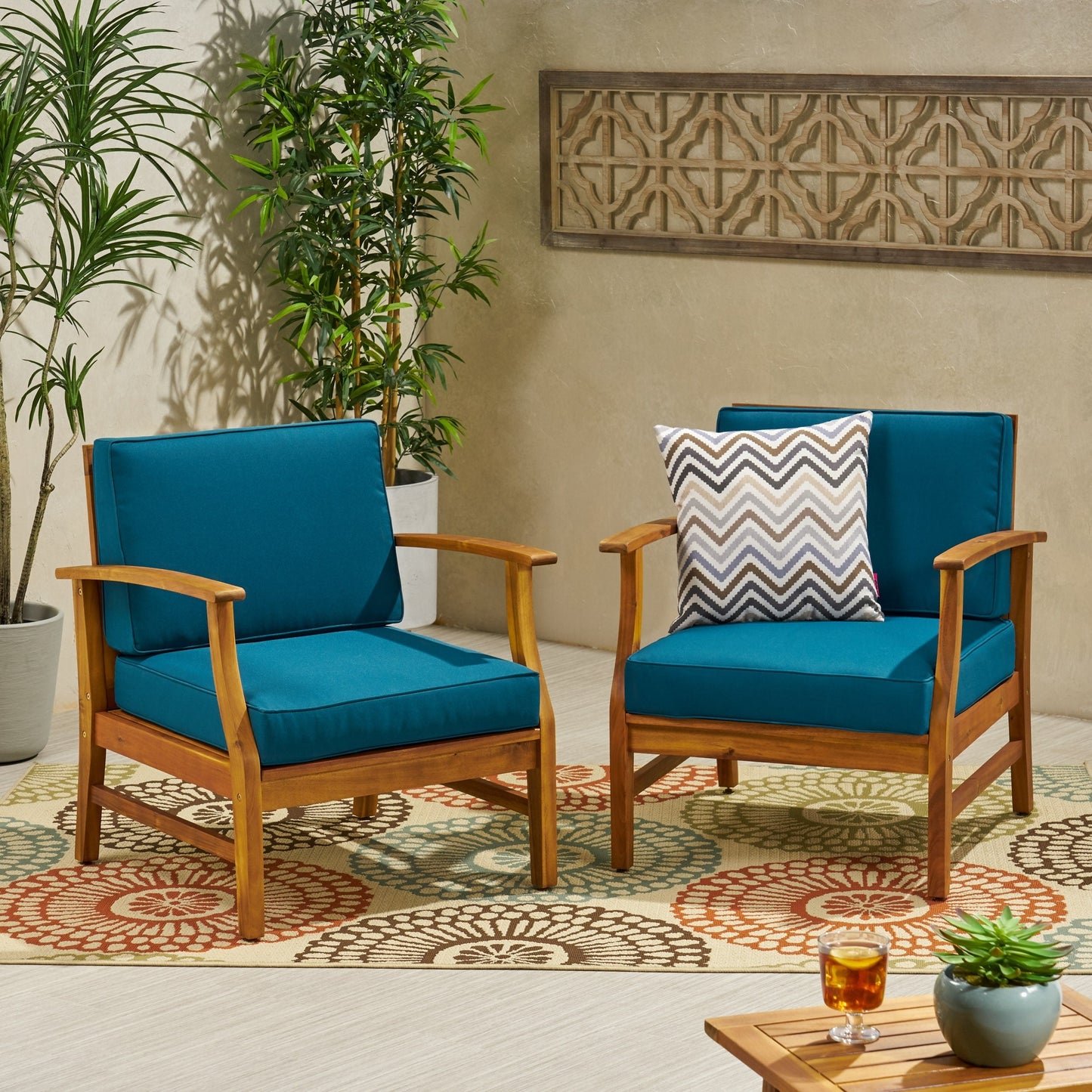 Fauteuil club d'extérieur Perla en bois d'acacia (lot de 2) par Christopher Knight Home