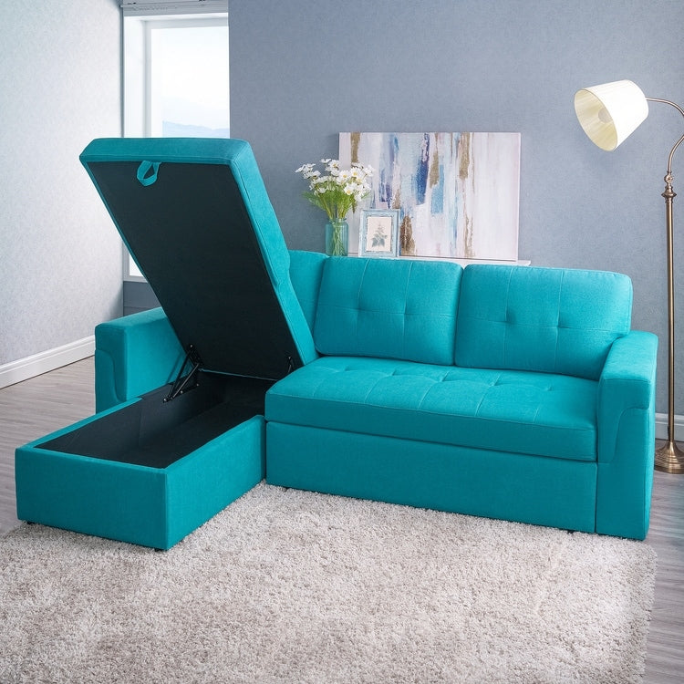 Canapé sectionnel réversible avec lit gigogne, méridienne de rangement dissimulée, pieds durables,