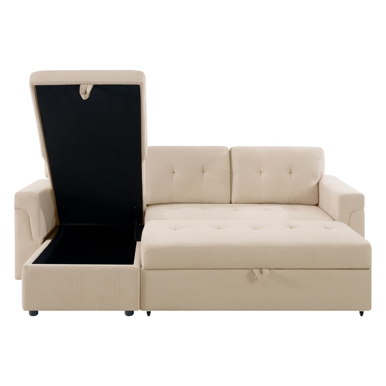 Canapé sectionnel réversible avec lit gigogne, méridienne de rangement dissimulée, pieds durables,