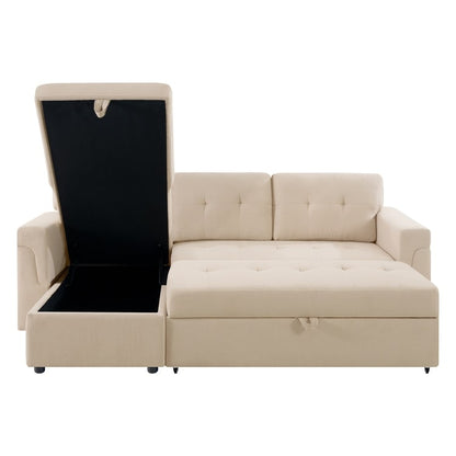 Canapé sectionnel réversible avec lit gigogne, méridienne de rangement dissimulée, pieds durables,