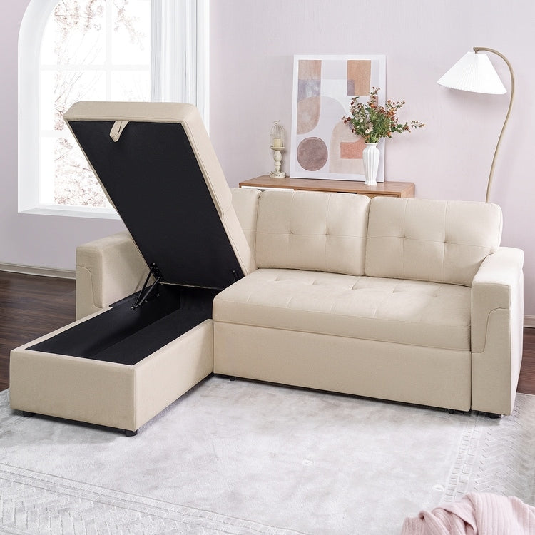Canapé sectionnel réversible avec lit gigogne, méridienne de rangement dissimulée, pieds durables,