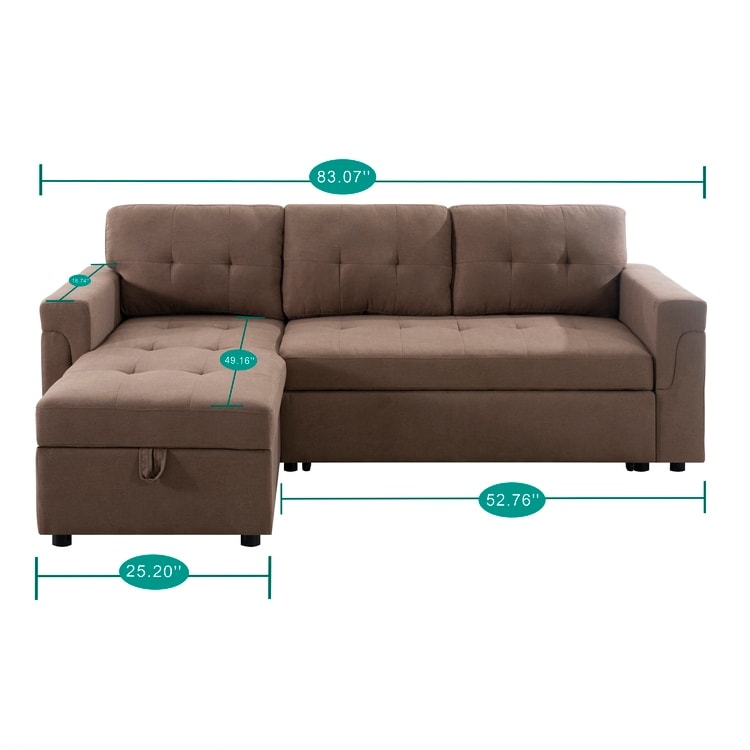 Canapé sectionnel réversible avec lit gigogne, méridienne de rangement dissimulée, pieds durables,
