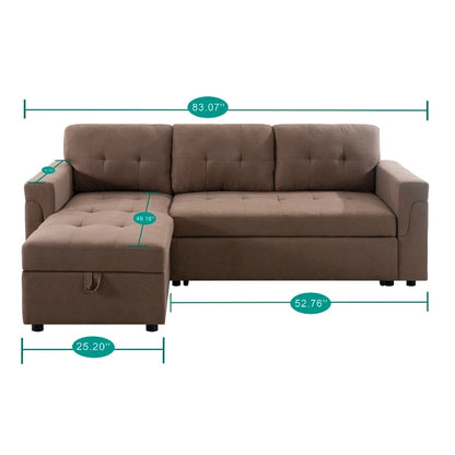 Canapé sectionnel réversible avec lit gigogne, méridienne de rangement dissimulée, pieds durables,