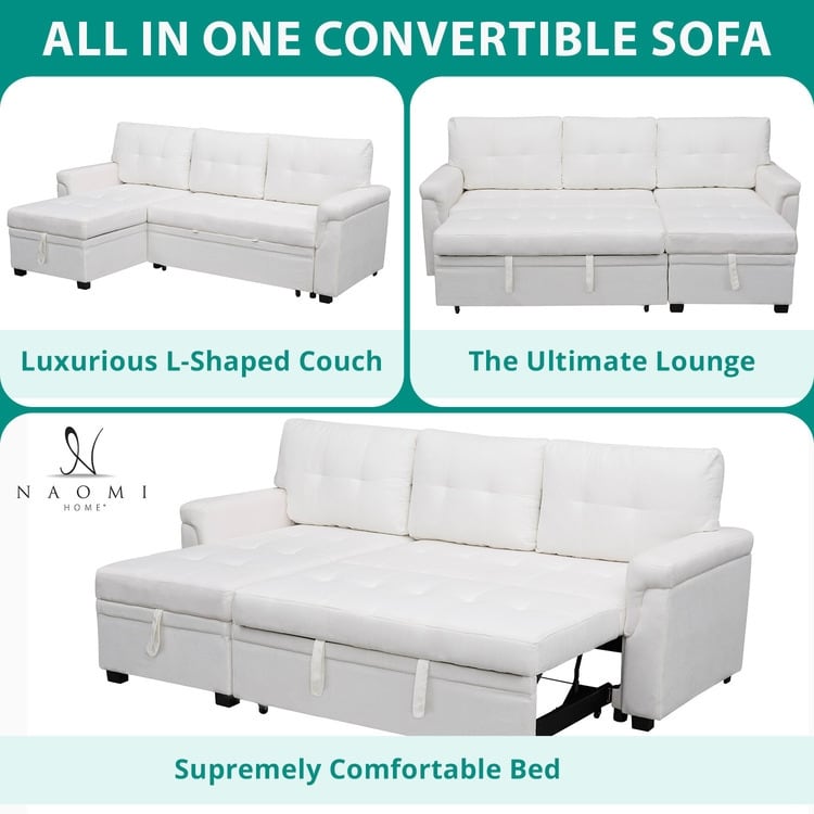 Canapé sectionnel réversible avec lit gigogne, méridienne de rangement dissimulée, pieds durables,