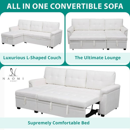 Canapé sectionnel réversible avec lit gigogne, méridienne de rangement dissimulée, pieds durables,
