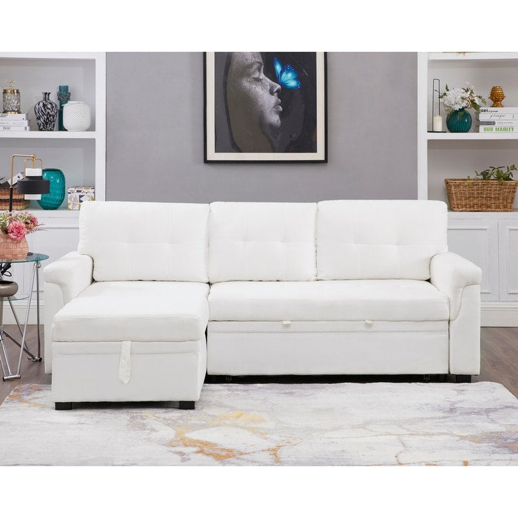 Canapé sectionnel réversible avec lit gigogne, méridienne de rangement dissimulée, pieds durables,
