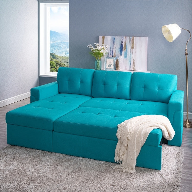 Canapé sectionnel réversible avec lit gigogne, méridienne de rangement dissimulée, pieds durables,