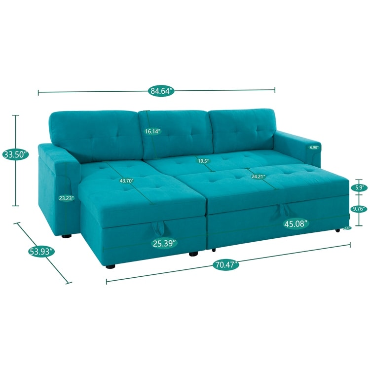 Canapé sectionnel réversible avec lit gigogne, méridienne de rangement dissimulée, pieds durables,