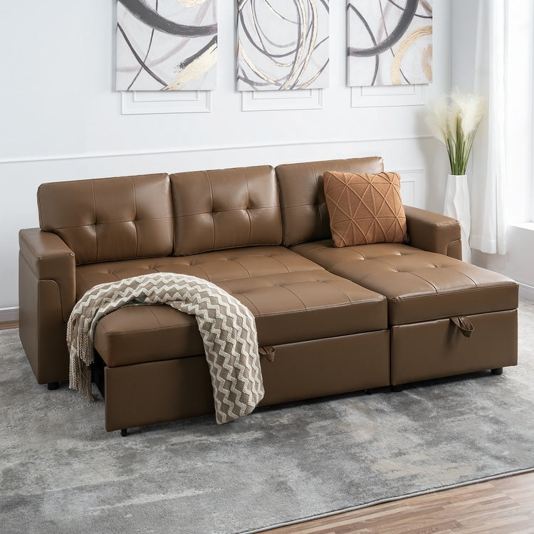 Canapé sectionnel réversible avec lit gigogne, méridienne de rangement dissimulée, pieds durables,