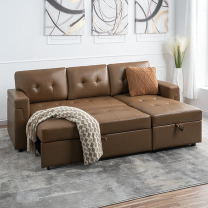 Canapé sectionnel réversible avec lit gigogne, méridienne de rangement dissimulée, pieds durables,