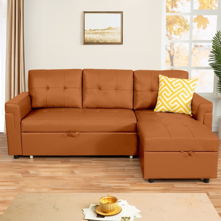 Canapé sectionnel réversible avec lit gigogne, méridienne de rangement dissimulée, pieds durables,