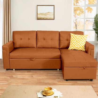 Canapé sectionnel réversible avec lit gigogne, méridienne de rangement dissimulée, pieds durables,