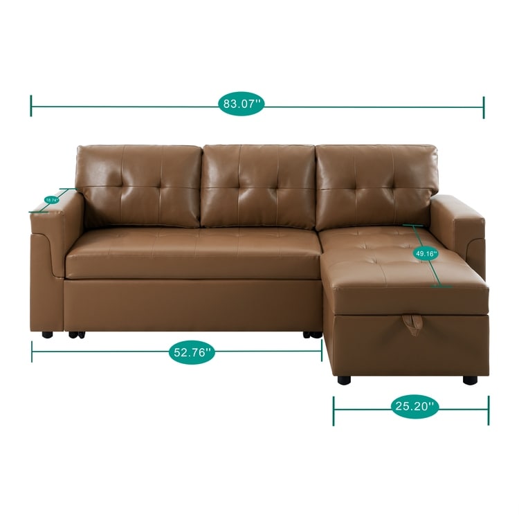 Canapé sectionnel réversible avec lit gigogne, méridienne de rangement dissimulée, pieds durables,